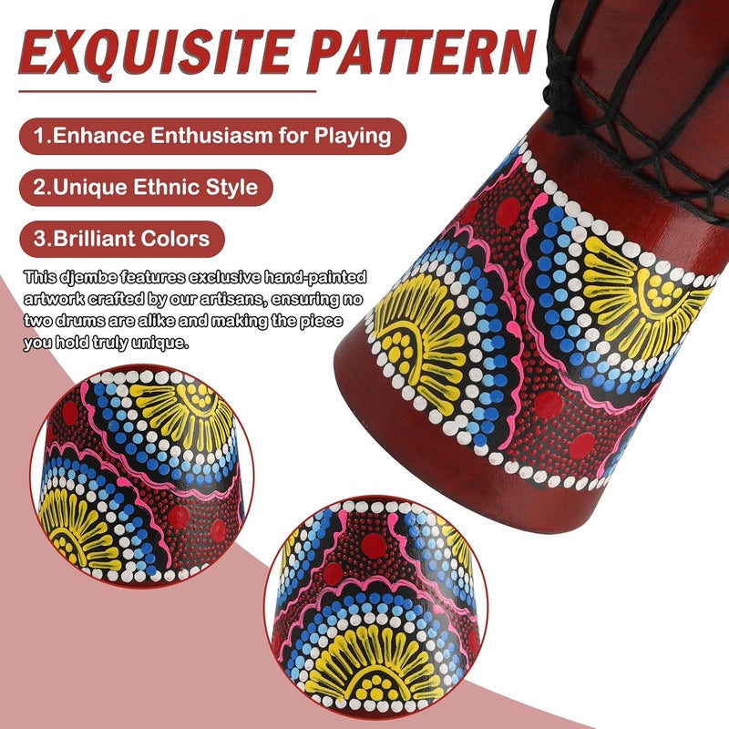 GOGHOST Wood Djembe Drum, 6.5'' x 12''Carved Mahogany African Drums with Goatskin Drumhead, West African Styled Professional Djembe Hand Drum for Adults Beginners - Image 5